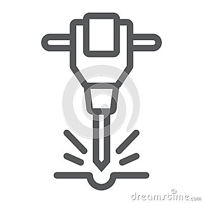 Construction jackhammer line icon, tool and repair, pneumatic hammer sign, vector graphics, a linear pattern Vector Illustration