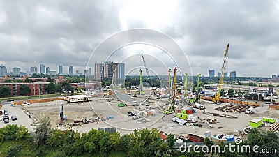 Construction of the launch shaft of the Scarborough subway extension at McCowan Road and Sheppard Avenue. Editorial Stock Photo