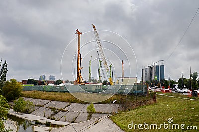 Construction of the launch shaft of the Scarborough subway extension at McCowan Road and Sheppard Avenue. Editorial Stock Photo