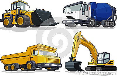 Construction Machine - Bulldozer, Cement Truck, Ha Vector Illustration