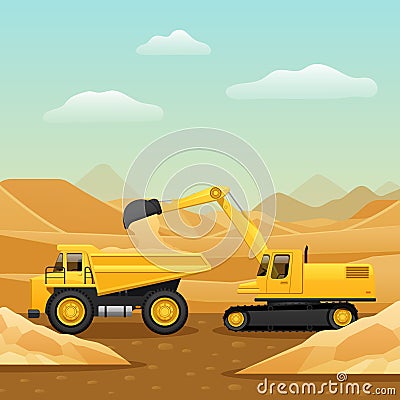 Construction Machinery Composition Vector Illustration