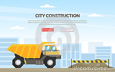 Construction Machinery and Heavy Equipment on Building Site Engaged in Earthwork Operation Vector Template Vector Illustration