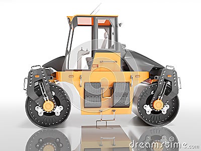 Construction machinery road roller two rolls side view 3D render on white background with shadow Stock Photo