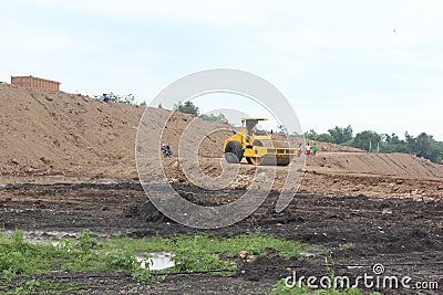 Bulldozer Construction machinery is working on road projects and building structures Editorial Stock Photo