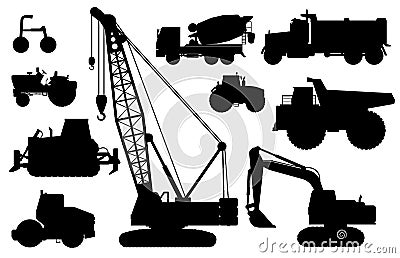 Construction machines set. Heavy machines Vector Illustration