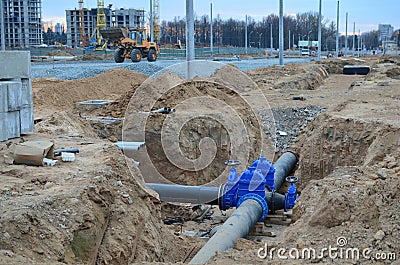 Construction of main water supply pipeline. Stock Photo
