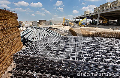 Construction material at building site Stock Photo