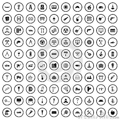 100 construction materials icons set, simple style Vector Illustration
