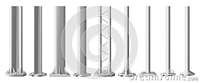 Metal pole or steel pipes realistic construction Vector Illustration