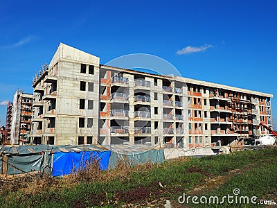 Construction of a multi-apartment 5 - storey building using earthquake resistant technologies. Monolithic reinforced concrete Editorial Stock Photo