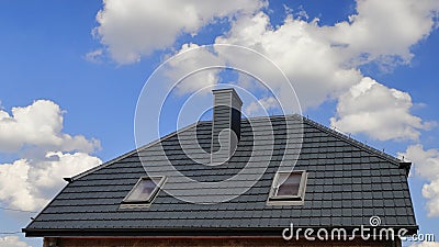 Construction of a new house, construction work building insulation, paving stones, roof laying, etc. Stock Photo