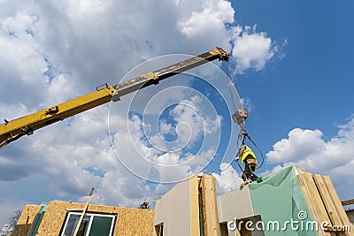 Construction of new and modern modular house Stock Photo