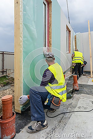 Construction of new and modern modular house Stock Photo