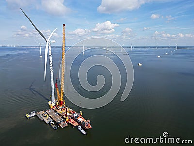 Construction of an offshore windpark Stock Photo