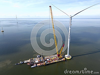 Construction of an offshore windpark Stock Photo