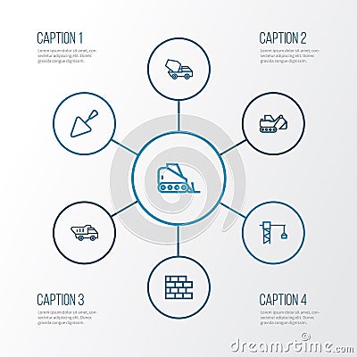 Construction Outline Icons Set. Collection Of Bulldozer, Brickwork, Excavator And Other Elements. Also Includes Symbols Vector Illustration