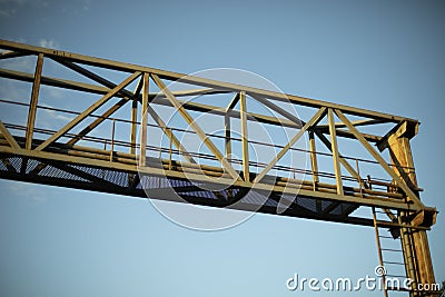 Construction over the road. Infrastructure details along the route. Metal beams Stock Photo