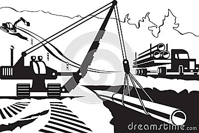 Construction of pipeline through mountain Vector Illustration