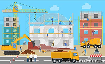 Construction place outdoors. Vector Illustration