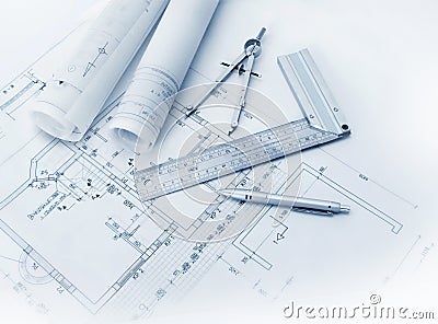 Construction plan tools Stock Photo