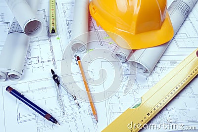 Construction Plans Stock Photo