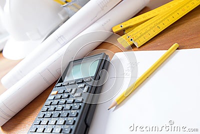 Construction plans and tools Stock Photo