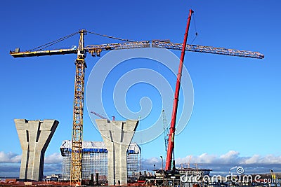 Construction plant, Erection of towers crane, connecting outer Editorial Stock Photo