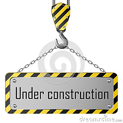 Construction plate with crane hook and chain Vector Illustration