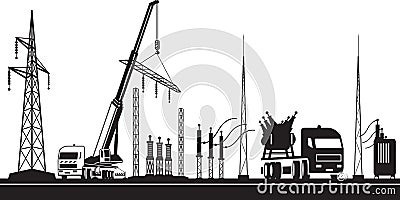 Construction of power grid substation Vector Illustration