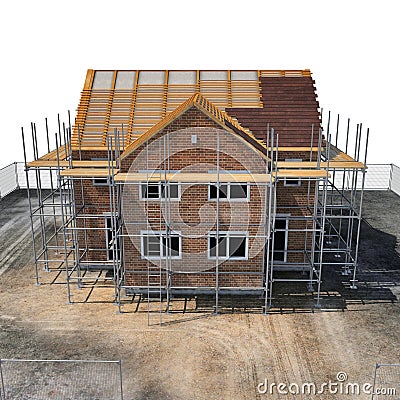 Construction of private houses of brick on white. Angle from up. 3D illustration Cartoon Illustration