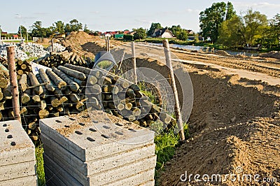 Construction of a floodbank or levee along a river Stock Photo