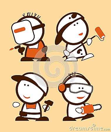 Construction professions funny peoples. Vector Illustration
