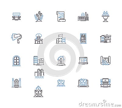 Construction project outline icons collection. building, infrastructure, architecture, engineering, design, erection Vector Illustration