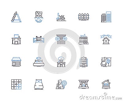 Construction project outline icons collection. building, infrastructure, architecture, engineering, design, erection Vector Illustration