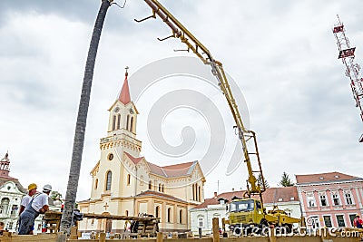 Construction pump crane for lifting and casting concrete Editorial Stock Photo