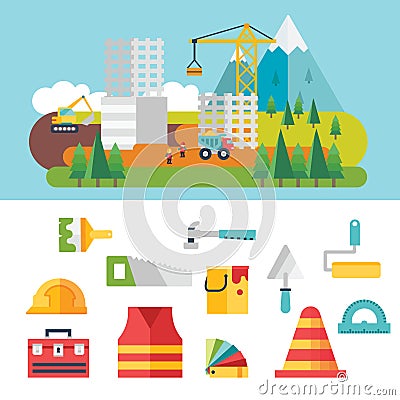 Construction related icons and illustrations Vector Illustration