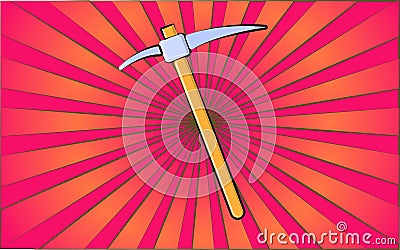 Construction repair mining tool pickaxe on a background of abstract red rays. Vector illustration Vector Illustration