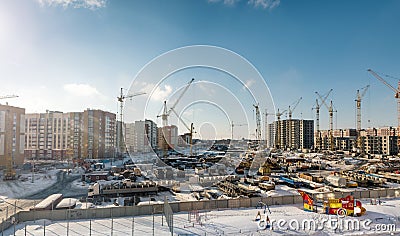 Construction of residential buildings from reinforced concrete and bricks Editorial Stock Photo