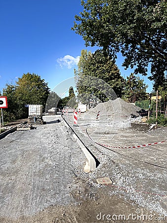 Construction of roadbed, repair, reconstruction of the highway. Poland, Wroclaw Stock Photo