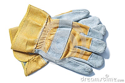 Construction safety leather gloves isolated on white Stock Photo