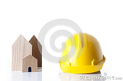 Safety Helmets and home mockup on white background Stock Photo