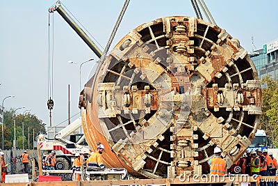 Construction of the second metro line. Tunnel Boring Machine at subway construction site Editorial Stock Photo