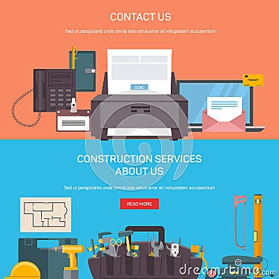 Construction service tools and office accessories Vector Illustration
