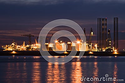 Construction- and ship-repair industry by night Stock Photo