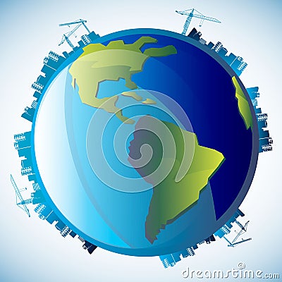 Construction silhouette industry architecture planet earth Vector Illustration