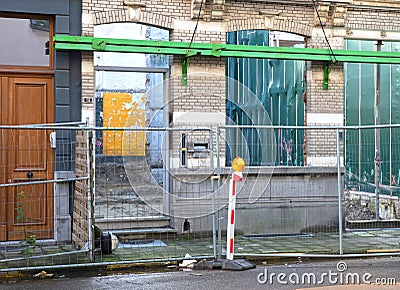 Construction in a simple street in Antwerp Stock Photo