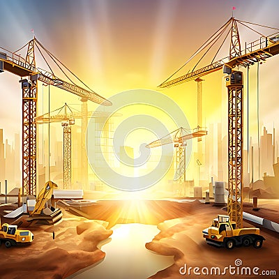Construction site background with glamorous blue sky ai generated Stock Photo