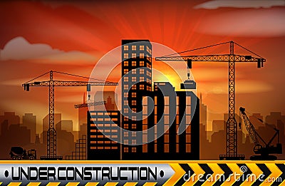 Construction site with buildings and cranes Vector Illustration