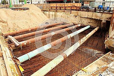 Construction site, civil engineering, pipe laying Editorial Stock Photo