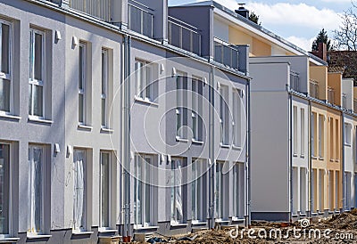Construction site with almost completed modern row houses Stock Photo